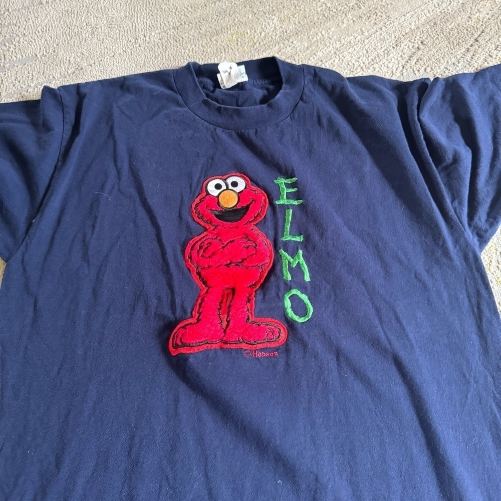Vintage Sesame Street navy blue T-shirt Elmo cotton made in the USA XL - Picture 2 of 8
